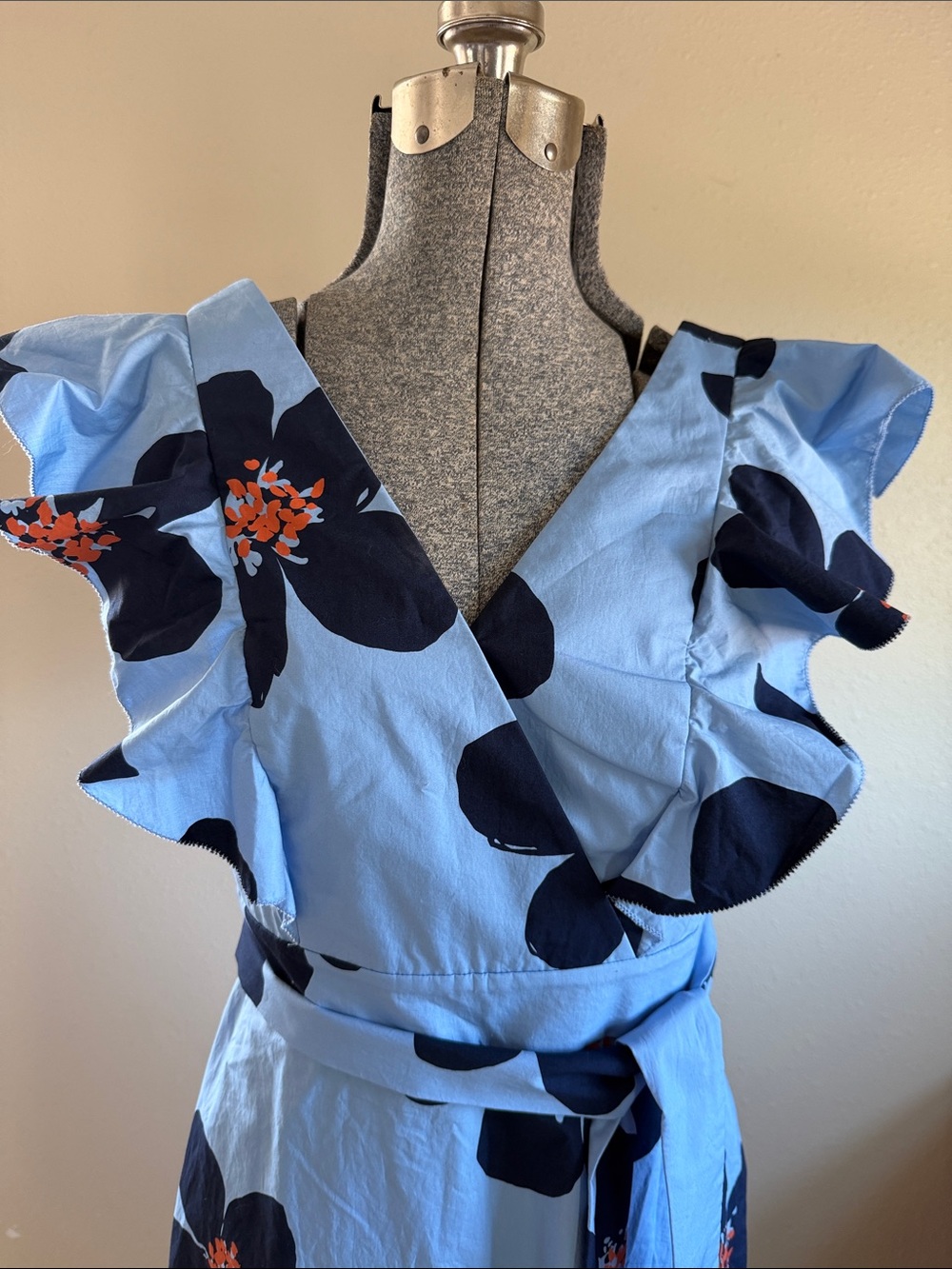 kate spade Light Blue Maxi Dress with Navy and Coral Floral Print - Picture 2 of 6